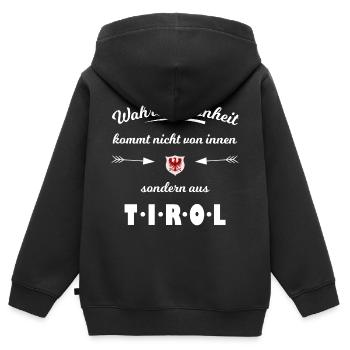 Tiroler Schönheit: Aus Tirol - Kinder Premium Organic Zip Hoodie - Schwarz - Hinten - AI Model Kid Male (0cm)