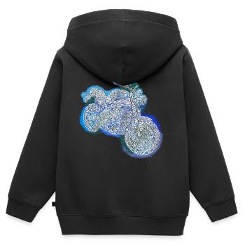 Motocyclette Zentangle - Sweat Premium à capuche zippé enfant bio - noir - Dos - AI Model Kid Male (0cm)