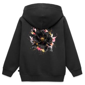Fleur noire avec des accents dorés - Sweat Premium à capuche zippé enfant bio - noir - Dos - AI Model Kid Male (0cm)