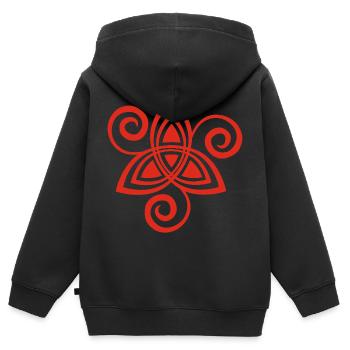 Fleur celtique (rouge) - Sweat Premium à capuche zippé enfant bio - noir - Dos - AI Model Kid Male (0cm)