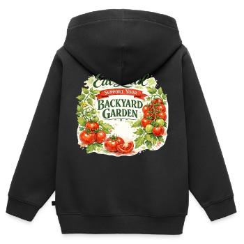 Aquarelle Tomato Vine : Manger un jardin local - Sweat Premium à capuche zippé enfant bio - noir - Dos - AI Model Kid Male (0cm)