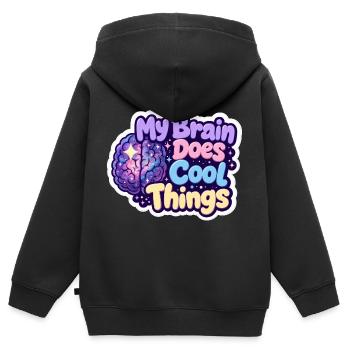 My Brain Does Cool Things - Neurodiversity Pride - Kids Premium Organic Zip-up Hoodie - black - Back - AI Model Kid Male (0cm)