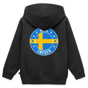 Nora Sweden Emblem Kreisflaggen-Design - Kinder Premium Organic Zip Hoodie - Schwarz - Hinten - AI Model Kid Male (0cm)