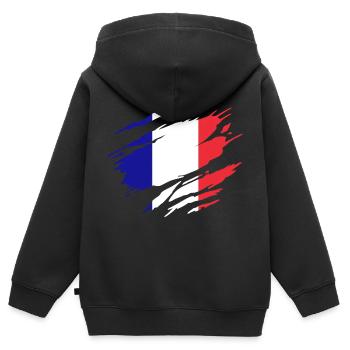 Drapeau de la France - Drapeau France  - Sweat Premium à capuche zippé enfant bio - noir - Dos - AI Model Kid Male (0cm)