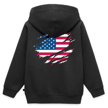 États-Unis Drapeau Américain Américaine - Sweat Premium à capuche zippé enfant bio - noir - Dos - AI Model Kid Male (0cm)