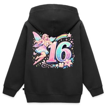 Elfe du 16e anniversaire – Design graphique pastel - Sweat Premium à capuche zippé enfant bio - noir - Dos - AI Model Kid Male (0cm)