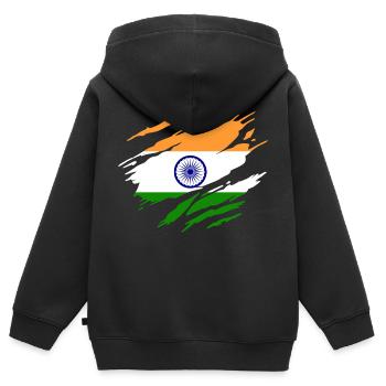 Inde Drapeau Indien Indienne - Sweat Premium à capuche zippé enfant bio - noir - Dos - AI Model Kid Male (0cm)