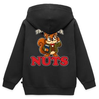 Faites confiance à vos noix Mascotte drôle du professeur écureuil - Sweat Premium à capuche zippé enfant bio - noir - Dos - AI Model Kid Male (0cm)