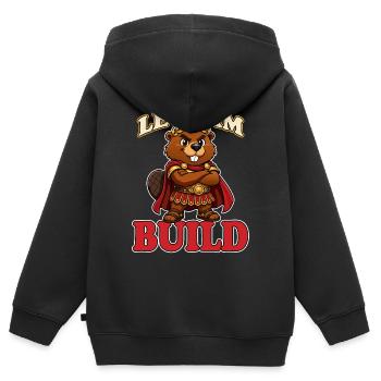 Laissez-le construire une mascotte drôle de mème de castor romain - Sweat Premium à capuche zippé enfant bio - noir - Dos - AI Model Kid Male (0cm)