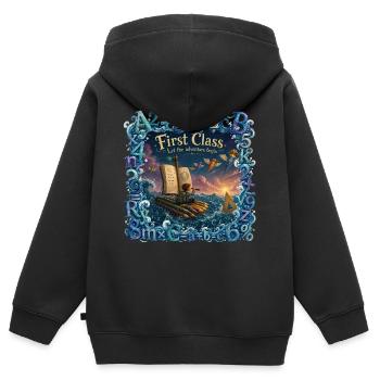 First Class – Let the Adventure Begin - Kinder Premium Organic Zip Hoodie - Schwarz - Hinten - AI Model Kid Male (0cm)