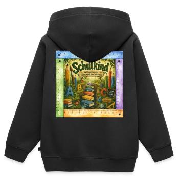 Schulkind – Willkommen im Dschungel des Wissens! - Kinder Premium Organic Zip Hoodie - Schwarz - Hinten - AI Model Kid Male (0cm)