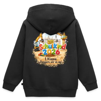 Baustellen Schulkind 2026 - Kinder Premium Organic Zip Hoodie - Schwarz - Hinten - AI Model Kid Male (0cm)