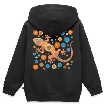 Gecko orange dans un style mosaïque coloré - Sweat Premium à capuche zippé enfant bio - noir - Dos - AI Model Kid Male (0cm)