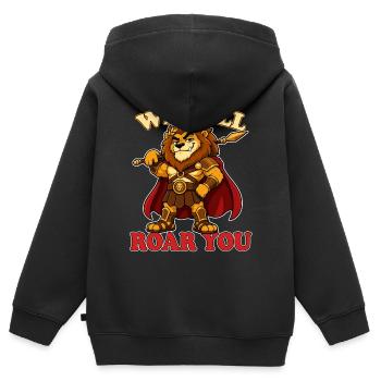 Wir werden dich brüllen, lustiges Löwen-Gladiatoren-Maskottchen - Kinder Premium Organic Zip Hoodie - Schwarz - Hinten - AI Model Kid Male (0cm)
