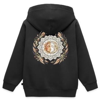 Sonne Mond Mandala Boho Yoga Spirituell - Kinder Premium Organic Zip Hoodie - Schwarz - Hinten - AI Model Kid Male (0cm)