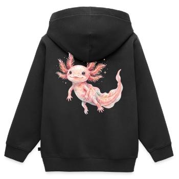 Niedliches rosa Baby-Axolotl im Aquarellstil - Kinder Premium Organic Zip Hoodie - Schwarz - Hinten - AI Model Kid Male (0cm)