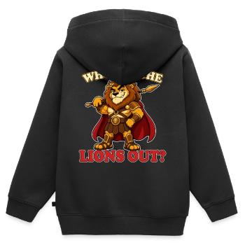 Who Let the Lions Out lustiges Löwen-Gladiatoren-Maskottchen - Kinder Premium Organic Zip Hoodie - Schwarz - Hinten - AI Model Kid Male (0cm)