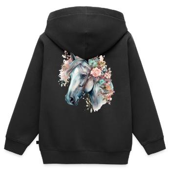 Aquarell-Pferdekrone mit pastellfarbenen Blumen - Kinder Premium Organic Zip Hoodie - Schwarz - Hinten - AI Model Kid Male (0cm)