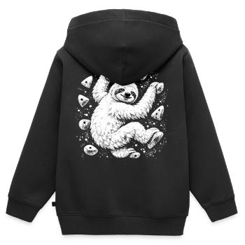 Faultier beim Bouldern – Voll mit Chalk - Kinder Premium Organic Zip Hoodie - Schwarz - Hinten - AI Model Kid Male (0cm)