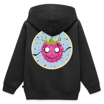 Kuscheliges Himbeer-Gesichtsmotiv - Kinder Premium Organic Zip Hoodie - Schwarz - Hinten - AI Model Kid Male (0cm)