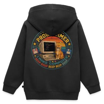 Cat Computer Programmer Retro Vintage Humor - Kids Premium Organic Zip-up Hoodie - black - Back - AI Model Kid Male (0cm)