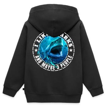 ICH MAG HAIE UND VIELLEICHT DREI LEUTE - Kinder Premium Organic Zip Hoodie - Schwarz - Hinten - AI Model Kid Male (0cm)