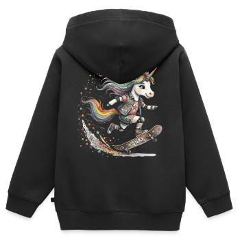 Skater Einhorn Skate & Shine - Kinder Premium Organic Zip Hoodie - Schwarz - Hinten - AI Model Kid Male (0cm)