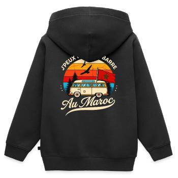 J'Peux Pas J'me Barre Au Maroc Van Cadeau Campeur - Sweat Premium à capuche zippé enfant bio - noir - Dos - AI Model Kid Male (0cm)
