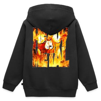 Flammender Schädel Heavy Metal Schriftzug - Kinder Premium Organic Zip Hoodie - Schwarz - Hinten - AI Model Kid Male (0cm)