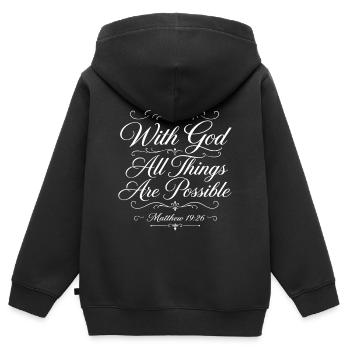 Mit Gott ist alles möglich – Matthäus 19,26 - Kinder Premium Organic Zip Hoodie - Schwarz - Hinten - AI Model Kid Male (0cm)