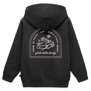 Mädchen-Bibelstudien-Christliche Gruppe - Kinder Premium Organic Zip Hoodie - Schwarz - Hinten - AI Model Kid Male (0cm)