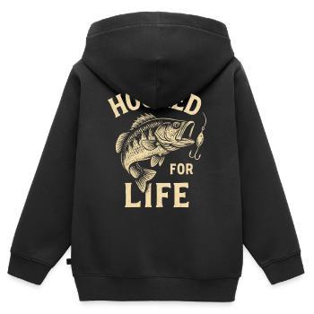 Angler T-Shirt Hooked for Life – Fisch am Haken - Kinder Premium Organic Zip Hoodie - Schwarz - Hinten - AI Model Kid Male (0cm)
