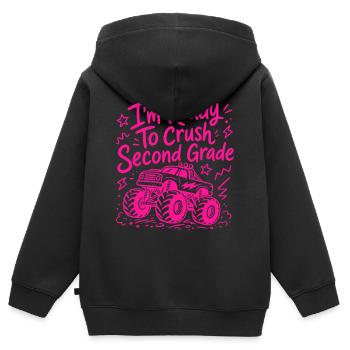 Ich bin bereit, die zweite Klasse – Monster Truck – zu zerschlagen - Kinder Premium Organic Zip Hoodie - Schwarz - Hinten - AI Model Kid Male (0cm)