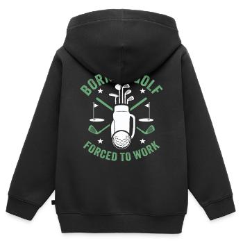 Geboren zum Golf, gezwungen zu arbeiten - Kinder Premium Organic Zip Hoodie - Schwarz - Hinten - AI Model Kid Male (0cm)