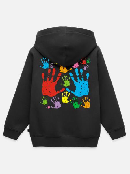Mehrfarbige Handabdrücke - Kinder Premium Organic Zip Hoodie - Schwarz