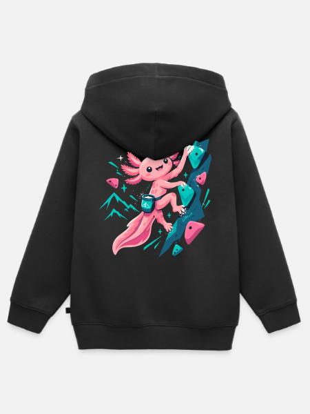 Süßes Axolotl beim Bouldern Motiv - Kinder Premium Organic Zip Hoodie - Schwarz