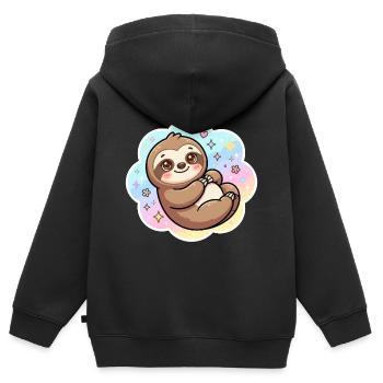 Pastell Sloth Kuscheldesign - Kinder Premium Organic Zip Hoodie - Schwarz - Hinten - AI Model Kid Male (0cm)