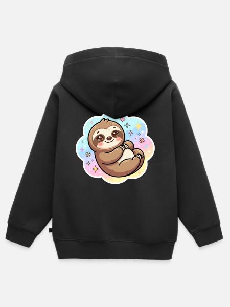 Pastell Sloth Kuscheldesign - Kinder Premium Organic Zip Hoodie - Schwarz