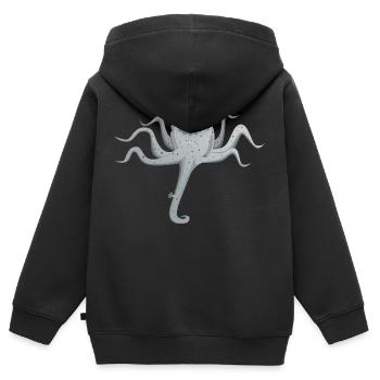 poulpe géant calmar, poulpe, calmar, poissons seiche - Sweat Premium à capuche zippé enfant bio - noir - Dos - AI Model Kid Male (0cm)