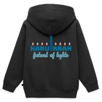 Hanoukka, Hanoukka, fête des lumières, cadeau, chemise - Sweat Premium à capuche zippé enfant bio - noir - Dos - AI Model Kid Male (0cm)