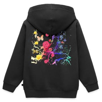 Fleurs,Fleur,Printemps,Fleurs, Abstrait - Sweat Premium à capuche zippé enfant bio - noir - Dos - AI Model Kid Male (0cm)