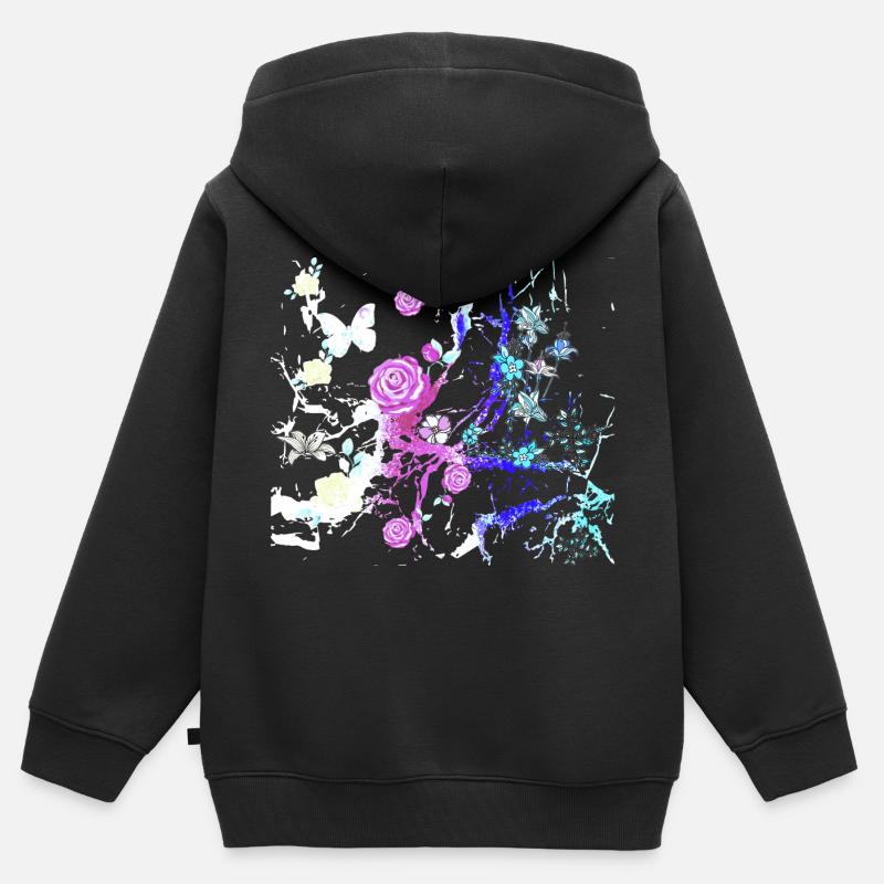Fleurs,Fleur,Printemps,Fleurs, Abstrait - Sweat Premium à capuche zippé enfant bio - noir