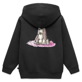basset - Sweat Premium à capuche zippé enfant bio - noir - Dos - AI Model Kid Male (0cm)
