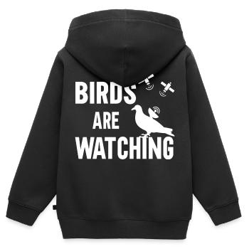 Birds Are Watching - Kinder Premium Organic Zip Hoodie - Schwarz - Hinten - AI Model Kid Male (0cm)