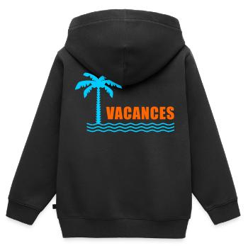 VIVE LES VACANCES. VACANCES. BONNES VACANCES - Sweat Premium à capuche zippé enfant bio - noir - Dos - AI Model Kid Male (0cm)