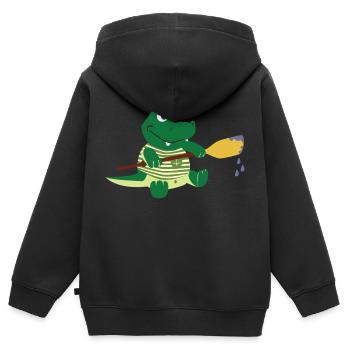 Krokodil mit Paddel - Kinder Premium Organic Zip Hoodie - Schwarz - Hinten - AI Model Kid Male (0cm)