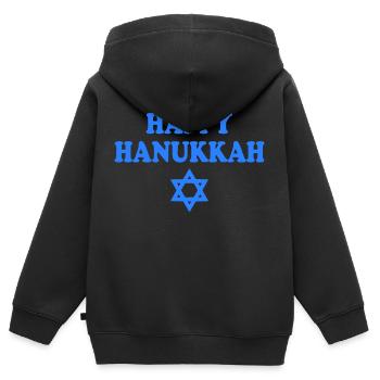 HAPPY HANUKKAH - Sweat Premium à capuche zippé enfant bio - noir - Dos - AI Model Kid Male (0cm)
