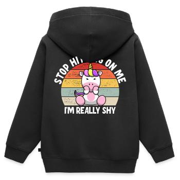 Arrêtez de me draguer, je suis timide - Sweat Premium à capuche zippé enfant bio - noir - Dos - AI Model Kid Male (0cm)