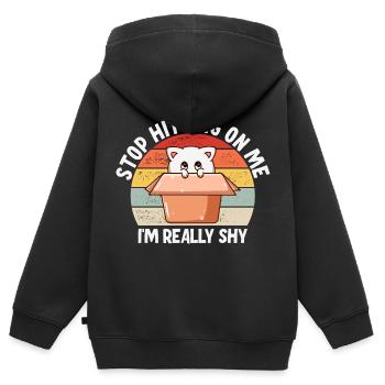 Arrêtez de me draguer, je suis timide - Sweat Premium à capuche zippé enfant bio - noir - Dos - AI Model Kid Male (0cm)