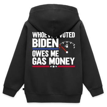 Wer Biden gewählt hat, schuldet mir Benzingeld - Kinder Premium Organic Zip Hoodie - Schwarz - Hinten - AI Model Kid Male (0cm)